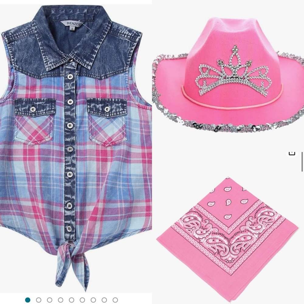 Western Shirt Plaid Cowgirl Too, Hat and Bandana Size 8